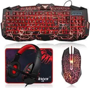 WISDUM BlueFinger Gaming Keyboard Mouse Headset Combo,USB Wired Crack Backlit Keyboard,114 Keys Letters Glow LED Keyboard,Red LED Light Headset for Laptop PC Computer Work and Game WISDUM BlueFinger Gaming Keyboard Mouse Headset Combo,USB Wired Crack Backlit Keyboard,114 Keys Letters Glow LED Keyboard,Red LED Light Headset for Laptop PC Computer Work and Game