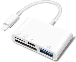 WISDUM SD Card Reader for Lightning to 4 in 1 USB Camera Adapter Compatible Female OTG Micro SD TF Memory Card Reader for with Charging Port WISDUM SD Card Reader for Lightning to 4 in 1 USB Camera Adapter Compatible Female OTG Micro SD TF Memory Card Reader for with Charging Port