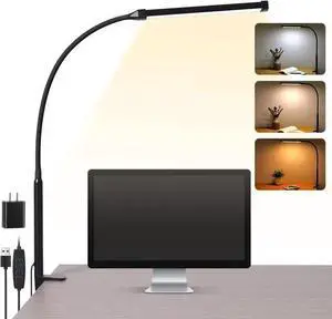 WISDUM LED Desk lamp with Clamp, Eye-Caring Clip on Lights for Home Office, 3 Modes 10 Brightness, Long Flexible Gooseneck,Metal, Swing Arm Architect Task Table Lamps with USB Adapter, Black WISDUM LED Desk lamp with Clamp, Eye-Caring Clip on Lights for Home Office, 3 Modes 10 Brightness, Long Flexible Gooseneck,Metal, Swing Arm Architect Task Table Lamps with USB Adapter, Black