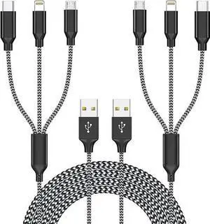 WISDUM Multi Charging Cable(2Pack 4FT) Lightning Charger Cable Nylon Braided Multiple USB Cable Universal 3 in 1 Charging Cord with Type-C Micro USB Port Connectors for Cell Phones and More WISDUM Multi Charging Cable(2Pack 4FT) Lightning Charger Cable Nylon Braided Multiple USB Cable Universal 3 in 1 Charging Cord with Type-C Micro USB Port Connectors for Cell Phones and More