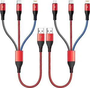 WISDUM Multi Charging Cable 4.5A Multi Charger Cable Braided 3 in 1 Charging Cable Multi USB Cable Fast Charging Cord with Type-C Micro USB and IP Port for Most Phones Galaxy iPads (2Pack/1Ft) WISDUM Multi Charging Cable 4.5A Multi Charger Cable Braided 3 in 1 Charging Cable Multi USB Cable Fast Charging Cord with Type-C Micro USB and IP Port for Most Phones Galaxy iPads (2Pack/1Ft)