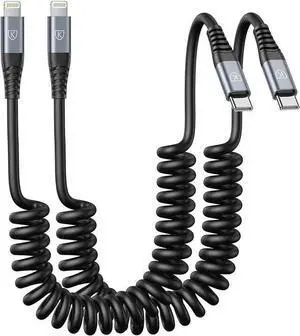 WISDUM USB Type C to Lightning Cable 3FT 2Pack Coiled Charger Fast Charging for Car Short USBC Cord for iPhone14/13/12/11 Pro Max//CarPlay WISDUM USB Type C to Lightning Cable 3FT 2Pack Coiled Charger Fast Charging for Car Short USBC Cord for iPhone14/13/12/11 Pro Max//CarPlay