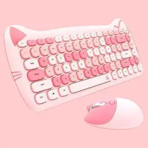 WISDUM Cute Cat Keyboard and Mouse Combo, 2.4G Wireless Keyboard and Mouse Set, Compatible with Notebook, PC,Laptop,Tablet,Computer Windows(Multicolor Pink) WISDUM Cute Cat Keyboard and Mouse Combo, 2.4G Wireless Keyboard and Mouse Set, Compatible with Notebook, PC,Laptop,Tablet,Computer Windows(Multicolor Pink)