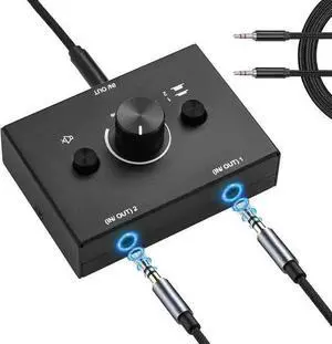 WISDUM 3.5mm Stereo Audio Switch Audio Switcher Passive Speaker Headphone Manual Selector Splitter Box Audio Sharing WISDUM 3.5mm Stereo Audio Switch Audio Switcher Passive Speaker Headphone Manual Selector Splitter Box Audio Sharing