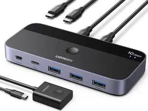 WISDUM USB C Switch 2 Computers Share 4 USB 3.2 Ports, 10Gbps USB Switcher Selector for PC Laptop Keyboard Mouse Webcam USB-microphone, USB Switch Adapter with 2 USB C to C Data Cables and Remote WISDUM USB C Switch 2 Computers Share 4 USB 3.2 Ports, 10Gbps USB Switcher Selector for PC Laptop Keyboard Mouse Webcam USB-microphone, USB Switch Adapter with 2 USB C to C Data Cables and Remote