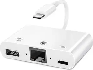 WISDUM Lightning to RJ45 Ethernet Adapter for /, MFi Certified 3 in 1 RJ45 Ethernet LAN Network Adapter with USB 3.0 Camera Adapter and Lightning Charge Port,Supports 100Mbps Ethernet Network WISDUM Lightning to RJ45 Ethernet Adapter for /, MFi Certified 3 in 1 RJ45 Ethernet LAN Network Adapter with USB 3.0 Camera Adapter and Lightning Charge Port,Supports 100Mbps Ethernet Network