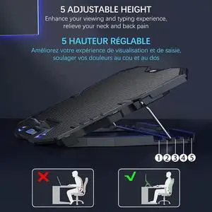 WISDUM TopMate C5 12-15.6 inch Gaming Laptop Cooler Cooling Pad | 5 Quiet Fans and LCD Screen | 2500RPM Strong Wind Designed for Gamers and Office WISDUM TopMate C5 12-15.6 inch Gaming Laptop Cooler Cooling Pad | 5 Quiet Fans and LCD Screen | 2500RPM Strong Wind Designed for Gamers and Office