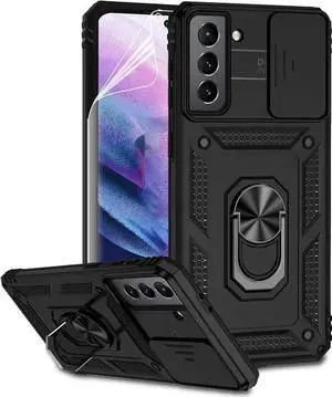 WISDUM for Galaxy S21 Case with Camera Lens Cover HD Screen Protector, Dual Layer Military-Grade Drop Tested Magnetic Ring Holder Kickstand Protective Phone Case for Galaxy S21 5G (Black) WISDUM for Galaxy S21 Case with Camera Lens Cover HD Screen Protector, Dual Layer Military-Grade Drop Tested Magnetic Ring Holder Kickstand Protective Phone Case for Galaxy S21 5G (Black)