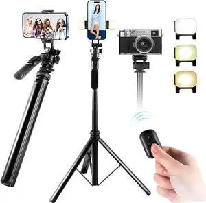 WISDUM 80" Phone Tripod, Selfie Stick Tripod with Remote Extendable All-in-1 Travel Light Phone Tripod Stand, Portable Camera Tripod Compatible with Android Camera GoPro WISDUM 80" Phone Tripod, Selfie Stick Tripod with Remote Extendable All-in-1 Travel Light Phone Tripod Stand, Portable Camera Tripod Compatible with Android Camera GoPro