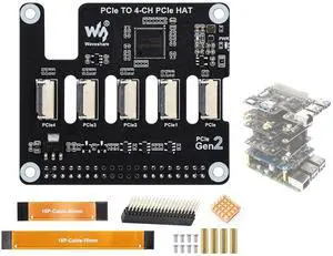 PCIe to 4-Ch PCIe FFC Adapter Board Compatible with Raspberry Pi 5, Expands PCIe Interface of Pi 5 to 4-Ch PCIe FFC Connectors, Supports Stacking Multiple PCIe Hats PCIe to 4-Ch PCIe FFC Adapter Board Compatible with Raspberry Pi 5, Expands PCIe Interface of Pi 5 to 4-Ch PCIe FFC Connectors, Supports Stacking Multiple PCIe Hats