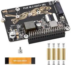 PCIe to M.2 Adapter with PoE Function HAT+ (B), Compatible with Raspberry Pi 5, Supports POE NVMe Drive Protocol 2230/2242 / 2260/2280 M.2 Solid State Drive, High-Speed Reading/Writing PCIe to M.2 Adapter with PoE Function HAT+ (B), Compatible with Raspberry Pi 5, Supports POE NVMe Drive Protocol 2230/2242 / 2260/2280 M.2 Solid State Drive, High-Speed Reading/Writing