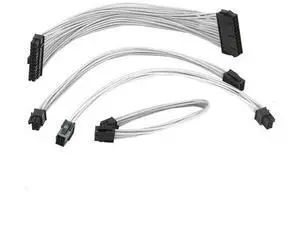 White Nylon Sleeved PSU Extension Cable Kit, ATX 24Pin / EPS 4+4Pin / PCI-E 6+2Pin / PCI-E 6Pin PC Power Extension Cords White Nylon Sleeved PSU Extension Cable Kit, ATX 24Pin / EPS 4+4Pin / PCI-E 6+2Pin / PCI-E 6Pin PC Power Extension Cords