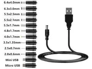 Universal USB to 5V DC Power Cable with 5.5×2.1mm Jack, Equipped with 12 Interchangeable DC Plugs, Includes Micro USB & Mini USB Adapters Universal USB to 5V DC Power Cable with 5.5×2.1mm Jack, Equipped with 12 Interchangeable DC Plugs, Includes Micro USB & Mini USB Adapters