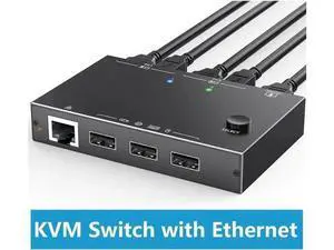 2 Port HDMI KVM Switch with Ethernet, 4K 60Hz 2-in-1 Out KVM Console, Share Monitor, Keyboard, Mouse & 3 USB Peripherals for 2 PCs 2 Port HDMI KVM Switch with Ethernet, 4K 60Hz 2-in-1 Out KVM Console, Share Monitor, Keyboard, Mouse & 3 USB Peripherals for 2 PCs