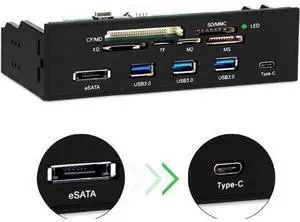 5.25 Inch Internal Multi-Function Front Panel Media Card Reader, Built-in USB 3.0, USB-C, eSATA Port, Supports CF/SD/MS/XD/M2/MS Pro Duo Memory Cards for Desktop PC Optical Drive Bay 5.25 Inch Internal Multi-Function Front Panel Media Card Reader, Built-in USB 3.0, USB-C, eSATA Port, Supports CF/SD/MS/XD/M2/MS Pro Duo Memory Cards for Desktop PC Optical Drive Bay
