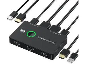 2 Port HDMI KVM Switch 4K@60Hz, 2 PCs Share One HD Monitor, Keyboard, Mouse & Printer, Equipped with 2 HDMI Cables and 2 USB Cables 2 Port HDMI KVM Switch 4K@60Hz, 2 PCs Share One HD Monitor, Keyboard, Mouse & Printer, Equipped with 2 HDMI Cables and 2 USB Cables