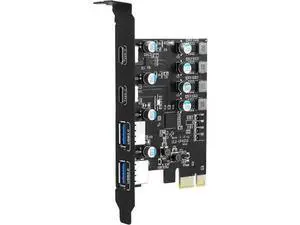 PCIe x1 4-Port USB 3.2 Gen1 Expansion Card (2 USB-A + 2 USB-C), 5Gbps PCI Express USB 3.0 Hub Add-On Card, Compatible with Windows XP/7/8/10 & Mac OS 10.8.2 and Above PCIe x1 4-Port USB 3.2 Gen1 Expansion Card (2 USB-A + 2 USB-C), 5Gbps PCI Express USB 3.0 Hub Add-On Card, Compatible with Windows XP/7/8/10 & Mac OS 10.8.2 and Above