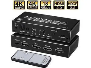 2x2 HDMI Matrix Switch with Audio Extractor HDMI 2.0b 4K@60Hz HDR HDCP2.2 Optical SPDIF 3.5mm AUX Audio Output RGB4:4:4 Video Converter Splitter 2x2 HDMI Matrix Switch with Audio Extractor HDMI 2.0b 4K@60Hz HDR HDCP2.2 Optical SPDIF 3.5mm AUX Audio Output RGB4:4:4 Video Converter Splitter