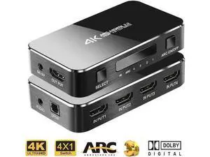 4 In 1 Out 4K HDMI Switch with Audio Extractor, Support ARC, IR Remote & HDR, HDMI Splitter Switcher for PS3 PS4 HDTV 4 In 1 Out 4K HDMI Switch with Audio Extractor, Support ARC, IR Remote & HDR, HDMI Splitter Switcher for PS3 PS4 HDTV