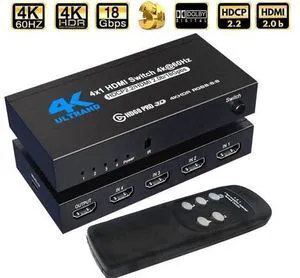 4 Port HDMI Switch 4 in 1 Out 4K@60Hz with IR Remote Control HDMI Selector Hub Support 3D HDCP2.2 for PS4 Xbox Fire TV Apple TV STB DVD Roku 4 Port HDMI Switch 4 in 1 Out 4K@60Hz with IR Remote Control HDMI Selector Hub Support 3D HDCP2.2 for PS4 Xbox Fire TV Apple TV STB DVD Roku