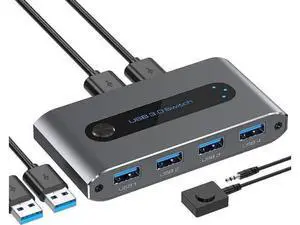 2-In-4-Out USB 3.0 KVM Switch, Allow 2 Computers to Share 4 USB Peripherals, Equipped with Wired Desktop Controller & 2pcs USB 3.0 A-A Cables Included 2-In-4-Out USB 3.0 KVM Switch, Allow 2 Computers to Share 4 USB Peripherals, Equipped with Wired Desktop Controller & 2pcs USB 3.0 A-A Cables Included