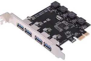 PCI Express 4-Port USB 3.0 Expansion Card, PCIe X1/X4/X8/X16 Compatible SuperSpeed USB 3.0 Controller Adapter for Desktop PC Motherboard PCI Express 4-Port USB 3.0 Expansion Card, PCIe X1/X4/X8/X16 Compatible SuperSpeed USB 3.0 Controller Adapter for Desktop PC Motherboard