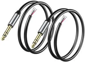 2 Pack 6.35mm Male Plug to Bare Wire Open End TRS 3 Pole Stereo 1/4" 6.35mm Speaker Wire Adapter Connector to Bare Wire Open End Audio Cable for Microphone Speakers-0.3m/11in 2 Pack 6.35mm Male Plug to Bare Wire Open End TRS 3 Pole Stereo 1/4" 6.35mm Speaker Wire Adapter Connector to Bare Wire Open End Audio Cable for Microphone Speakers-0.3m/11in