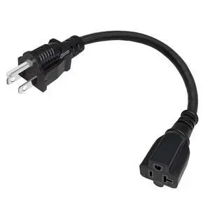 NEMA 5-15P to 5-15R/20R Power Extension Cord, 16AWG 15 Amp Household Plug to 20 Amp T-Blade AC Power Cable, 1FT 30CM NEMA 5-15P to 5-15R/20R Power Extension Cord, 16AWG 15 Amp Household Plug to 20 Amp T-Blade AC Power Cable, 1FT 30CM