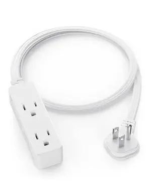 Flat Plug Extension Cord with 3 Outlets - 3 ft White Low Profile Indoor 3 Prong Grounded Power Strip - 16/3 AWG, 13A/1625W for Indoor Cable Organization & Space-Saving Flat Plug Extension Cord with 3 Outlets - 3 ft White Low Profile Indoor 3 Prong Grounded Power Strip - 16/3 AWG, 13A/1625W for Indoor Cable Organization & Space-Saving