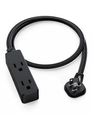 Flat Plug Extension Cord with 3 Outlets - 3Ft Low Profile Indoor 3 Prong Grounded Power Strip for Home Office & Travel - 16 AWG 13A/1625W, Black Flat Plug Extension Cord with 3 Outlets - 3Ft Low Profile Indoor 3 Prong Grounded Power Strip for Home Office & Travel - 16 AWG 13A/1625W, Black