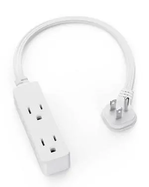 Flat Plug Extension Cord with 3 Outlets - 1 ft White Low Profile Indoor 3 Prong Grounded Power Strip for Home Office & Travel - 16/3 AWG, 13A/1625W Flat Plug Extension Cord with 3 Outlets - 1 ft White Low Profile Indoor 3 Prong Grounded Power Strip for Home Office & Travel - 16/3 AWG, 13A/1625W