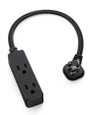 Flat Plug Extension Cord with 3 Outlets - 1Ft Low Profile Indoor 3 Prong Grounded Power Strip for Home Office & Travel - 16 AWG 13A/1625W, Black Flat Plug Extension Cord with 3 Outlets - 1Ft Low Profile Indoor 3 Prong Grounded Power Strip for Home Office & Travel - 16 AWG 13A/1625W, Black