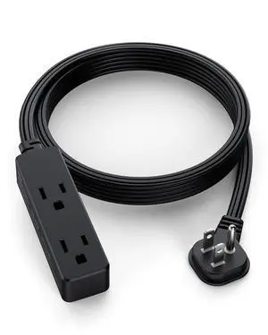 Flat Plug Extension Cord with 3 Outlets - 8Ft Low Profile Indoor 3 Prong Grounded Power Strip for Home Office & Travel - 16 AWG 13A/1625W, Black Flat Plug Extension Cord with 3 Outlets - 8Ft Low Profile Indoor 3 Prong Grounded Power Strip for Home Office & Travel - 16 AWG 13A/1625W, Black