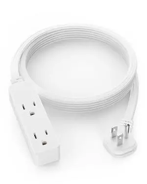 Flat Plug Extension Cord with 3 Outlets - 10 ft White Low Profile Indoor 3 Prong Grounded Power Strip for Home Office & Travel - 16/3 AWG, 13A/1625W Flat Plug Extension Cord with 3 Outlets - 10 ft White Low Profile Indoor 3 Prong Grounded Power Strip for Home Office & Travel - 16/3 AWG, 13A/1625W