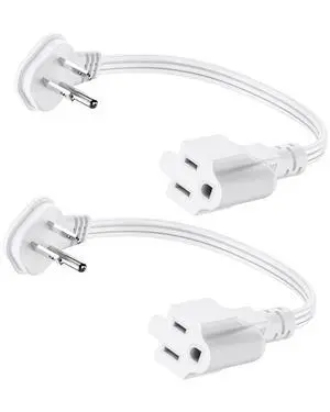 Flat Plug 1Ft Short Extension Cord, White 90-Degree Plug Low Profile Power Adapter, 3-Prong Indoor Grounded Small Extension Cord 16AWG 13A 1625W 2 Pack Flat Plug 1Ft Short Extension Cord, White 90-Degree Plug Low Profile Power Adapter, 3-Prong Indoor Grounded Small Extension Cord 16AWG 13A 1625W 2 Pack
