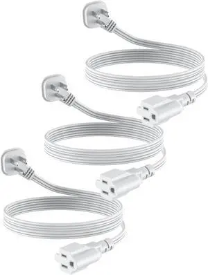 Flat Plug 3Ft Short Extension Cord, White 90-Degree Plug Low Profile Power Adapter, 3-Prong Indoor Grounded Small Extension Cord 16AWG 13A 1625W 3 Pack Flat Plug 3Ft Short Extension Cord, White 90-Degree Plug Low Profile Power Adapter, 3-Prong Indoor Grounded Small Extension Cord 16AWG 13A 1625W 3 Pack