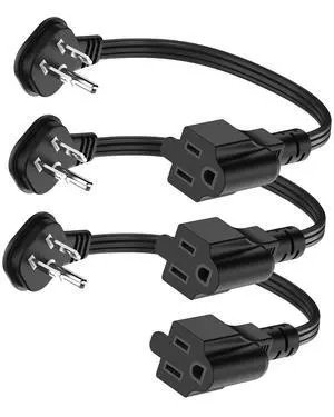 Flat Plug 1Ft Short Extension Cord, 90-Degree Plug Low Profile Power Adapter, 3-Prong Indoor Grounded Small Extension Cord Black 16AWG 13A 1625W 3 Pack Flat Plug 1Ft Short Extension Cord, 90-Degree Plug Low Profile Power Adapter, 3-Prong Indoor Grounded Small Extension Cord Black 16AWG 13A 1625W 3 Pack