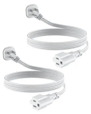Flat Plug 3Ft Short Extension Cord, White 90-Degree Plug Low Profile Power Adapter, 3-Prong Indoor Grounded Small Extension Cord 16AWG 13A 1625W 2 Pack Flat Plug 3Ft Short Extension Cord, White 90-Degree Plug Low Profile Power Adapter, 3-Prong Indoor Grounded Small Extension Cord 16AWG 13A 1625W 2 Pack