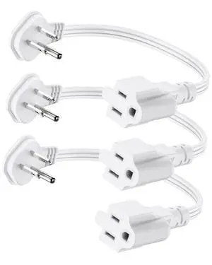 Flat Plug 1Ft Short Extension Cord, White 90-Degree Plug Low Profile Power Adapter, 3-Prong Indoor Grounded Small Extension Cord 16AWG 13A 1625W 3 Pack Flat Plug 1Ft Short Extension Cord, White 90-Degree Plug Low Profile Power Adapter, 3-Prong Indoor Grounded Small Extension Cord 16AWG 13A 1625W 3 Pack
