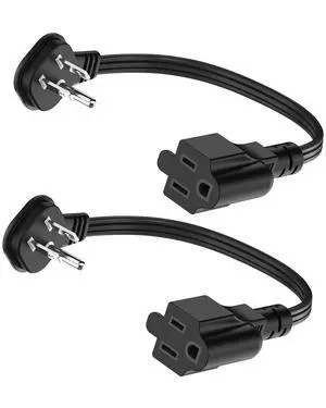 Flat Plug 1Ft Short Extension Cord, 90-Degree Plug Low Profile Power Adapter, 3-Prong Indoor Grounded Small Extension Cord Black 16AWG 13A 1625W 2 Pack Flat Plug 1Ft Short Extension Cord, 90-Degree Plug Low Profile Power Adapter, 3-Prong Indoor Grounded Small Extension Cord Black 16AWG 13A 1625W 2 Pack