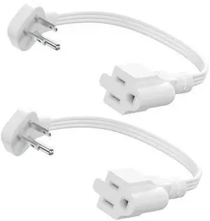 Flat Plug 3-Prong Short Extension Cord 1Ft White 2-Pack 16AWG 13A 1625W Flat Plug 3-Prong Short Extension Cord 1Ft White 2-Pack 16AWG 13A 1625W