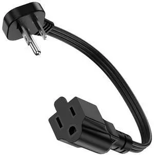 Flat Plug 3-Prong Short Extension Cord 1Ft Black 1-Pack 16AWG 13A 1625W Flat Plug 3-Prong Short Extension Cord 1Ft Black 1-Pack 16AWG 13A 1625W