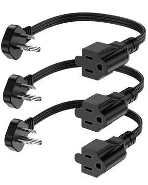 Flat Plug 3-Prong Short Extension Cord 1Ft Black 3-Pack 16AWG 13A 1625W Flat Plug 3-Prong Short Extension Cord 1Ft Black 3-Pack 16AWG 13A 1625W