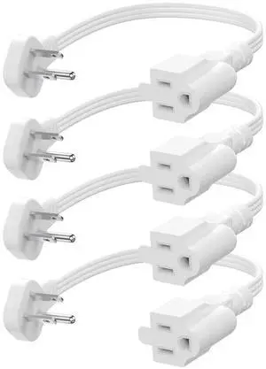Flat Plug 3-Prong Short Extension Cord 1Ft White 4-Pack 16AWG 13A 1625W Flat Plug 3-Prong Short Extension Cord 1Ft White 4-Pack 16AWG 13A 1625W