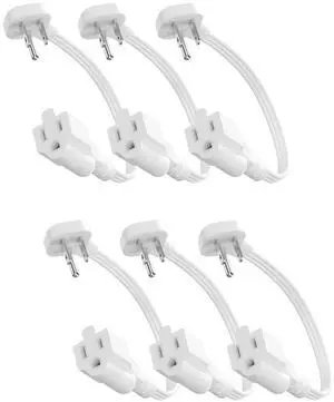 Flat Plug 3-Prong Short Extension Cord 1Ft White 6-Pack 16AWG 13A 1625W Flat Plug 3-Prong Short Extension Cord 1Ft White 6-Pack 16AWG 13A 1625W