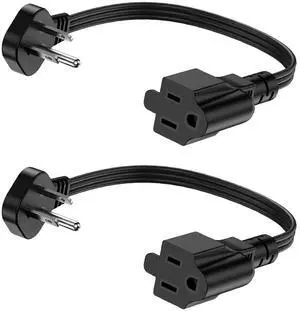 Flat Plug 3-Prong Short Extension Cord 1Ft Black 2-Pack 16AWG 13A 1625W Flat Plug 3-Prong Short Extension Cord 1Ft Black 2-Pack 16AWG 13A 1625W