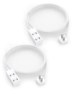 Flat Plug Extension Cord 2-Packs 6Ft White - 2-Prong Power Strip with 3 Polarized Outlets & Tamper Guard, 16/2 AWG 13A/1625W Flat Plug Extension Cord 2-Packs 6Ft White - 2-Prong Power Strip with 3 Polarized Outlets & Tamper Guard, 16/2 AWG 13A/1625W
