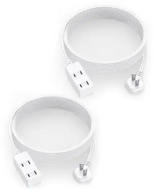 Flat Plug Extension Cord 2-Packs 12Ft White - 2-Prong Power Strip with 3 Polarized Outlets & Tamper Guard, 16/2 AWG 13A/1625W Flat Plug Extension Cord 2-Packs 12Ft White - 2-Prong Power Strip with 3 Polarized Outlets & Tamper Guard, 16/2 AWG 13A/1625W