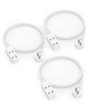 Flat Plug Extension Cord 3-Packs 3Ft White - 2-Prong Power Strip with 3 Polarized Outlets & Tamper Guard, 16/2 AWG 13A/1625W Flat Plug Extension Cord 3-Packs 3Ft White - 2-Prong Power Strip with 3 Polarized Outlets & Tamper Guard, 16/2 AWG 13A/1625W