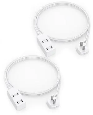2-Pack Flat Plug Extension Cord - 3 Ft White 2-Prong Power Strip with 3 Polarized Outlets & Tamper Guard, 16/2 AWG 13A/1625W 2-Pack Flat Plug Extension Cord - 3 Ft White 2-Prong Power Strip with 3 Polarized Outlets & Tamper Guard, 16/2 AWG 13A/1625W